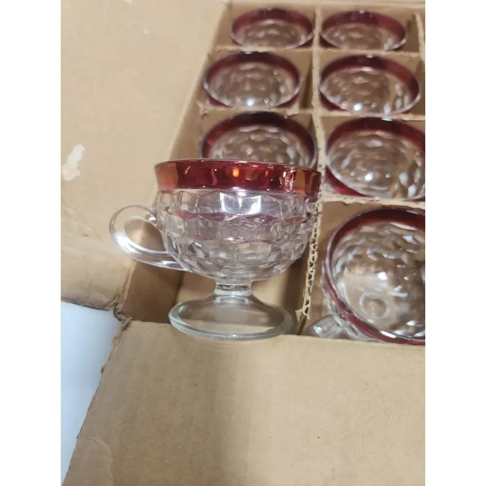 Vintage Whitehall Ruby Flash Punch Bowl Set 13 Pc 12 Cups Original Box Colony